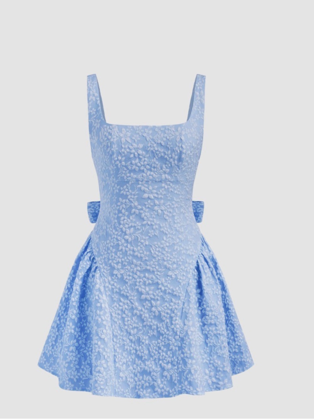 Cider Light Blue Floral Square-Neck Fit & Flare Dress